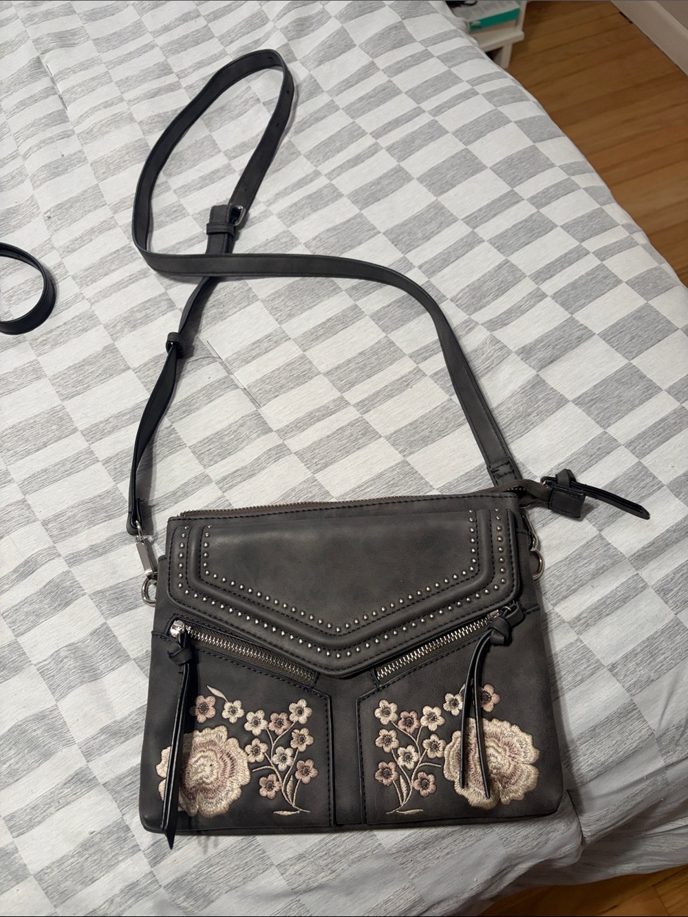 Francesca's Collections Floral Studded Crossbody Bag